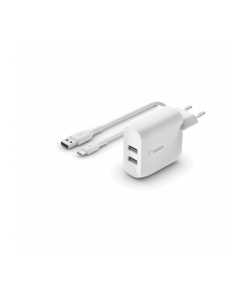 Belkin Dual USB-A ladowarka, 24W z kablem USB-C 1m, bialy