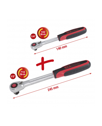 KS Tools SlimPOWER Reversible Ratchetn Set, 2-pcs 1/4 + 1/2