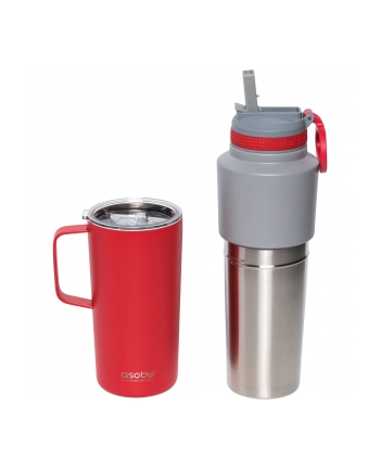 Asobu Twin Pack Bottle with Mug czerwony, 0.9 L + 0.6 L nr 1