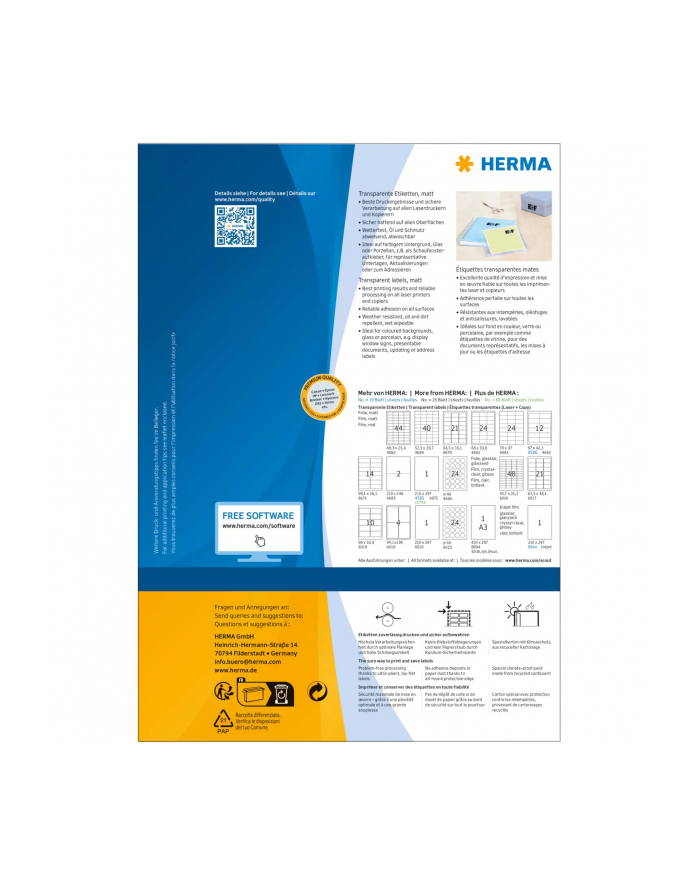 Herma transp. Labels 210X297 100 Sheets matt   80 pcs. 10783 główny