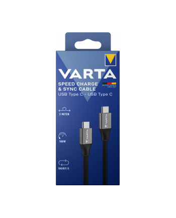 Varta Speed Charge 'amp; Sync Cable USB-C to USB-C Kolor: CZARNY 2m 100W