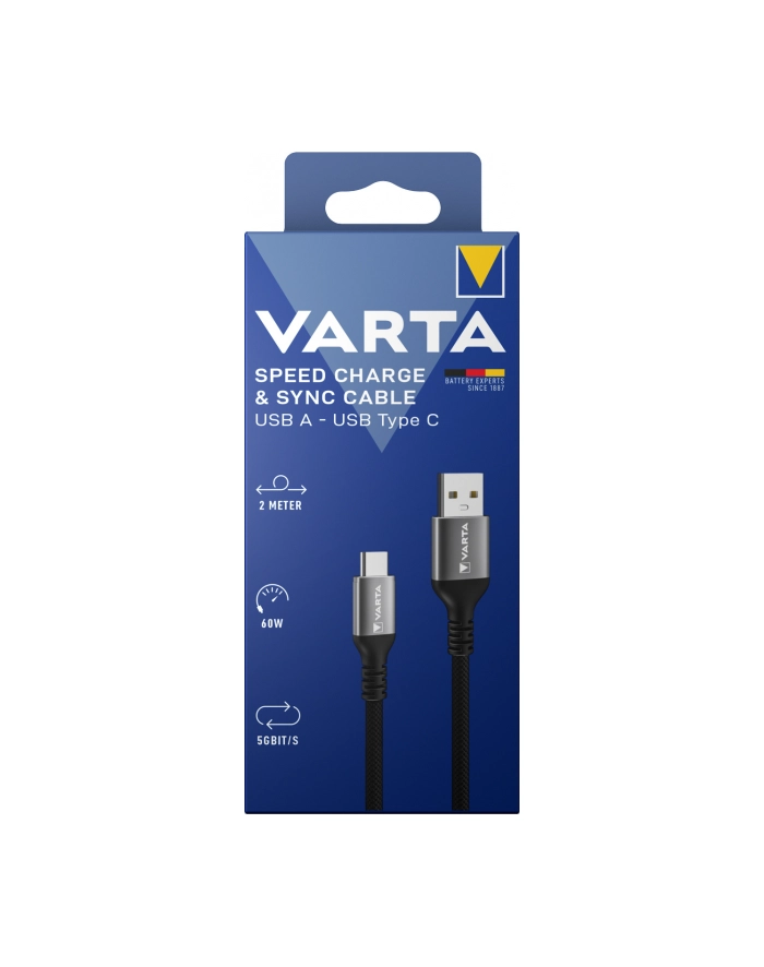Varta Speed Charge 'amp; Sync Cable USB-A to USB-C Kolor: CZARNY 2m 60W główny