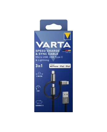 Varta Speed Charge 'amp; Sync Cable 3in1 USB-A auf Light./Mic./USB-C