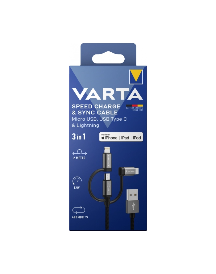 Varta Speed Charge 'amp; Sync Cable 3in1 USB-A auf Light./Mic./USB-C główny