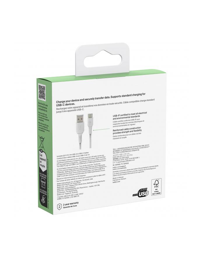 1x2 Belkin USB-C/USB-A PVC Cable 1m, 2Pack Kolor: BIAŁY  CAB001bt1MWH2PK główny