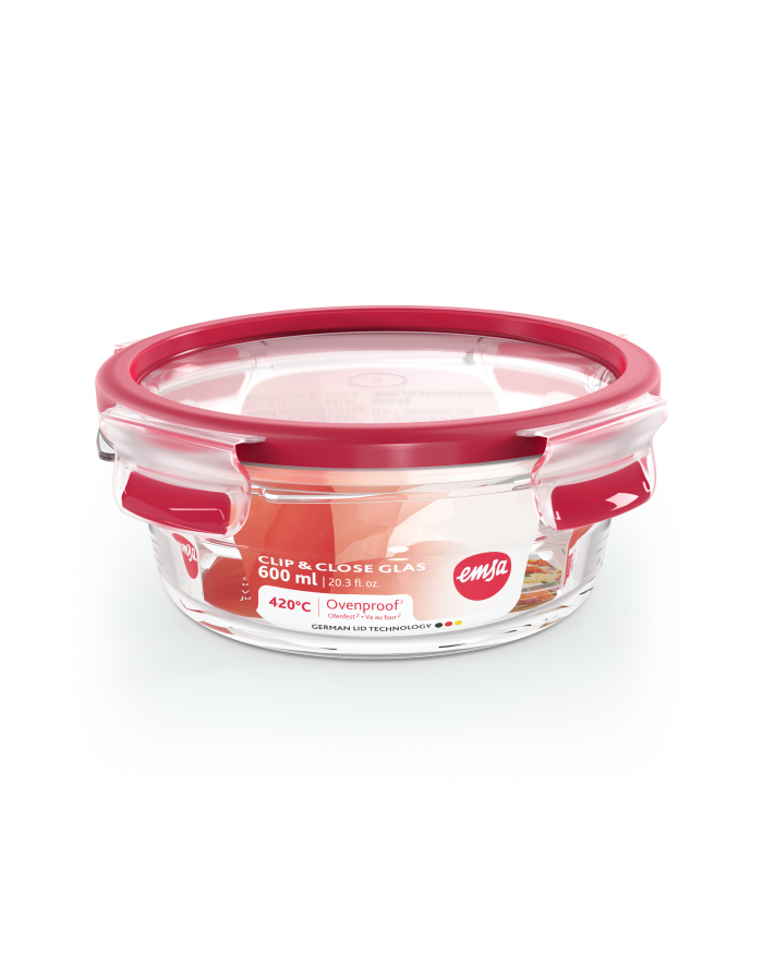 Emsa Clip'amp;Close Glass Food Container 600 ml  red główny