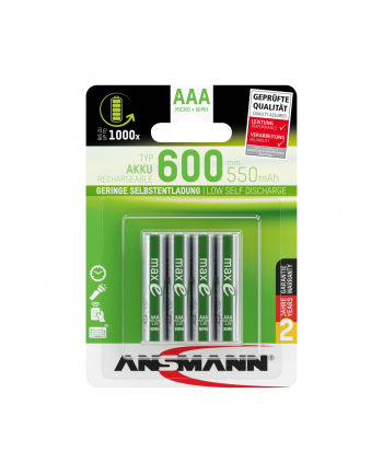 1x4 Ansmann NiMH Accu Micro AAA Typ.600 min.550 mAh   1311-0005