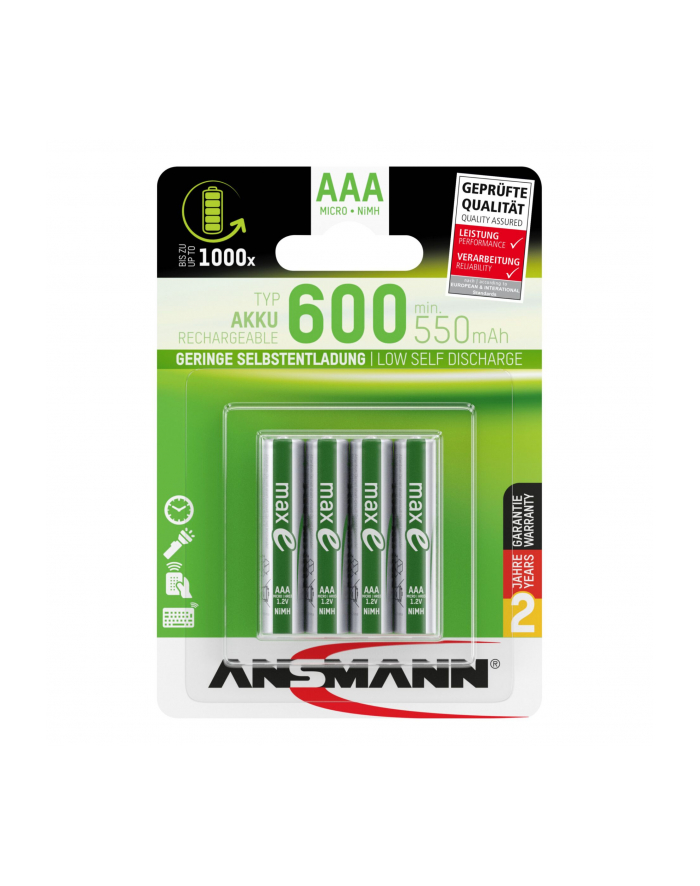 1x4 Ansmann NiMH Accu Micro AAA Typ.600 min.550 mAh   1311-0005 główny