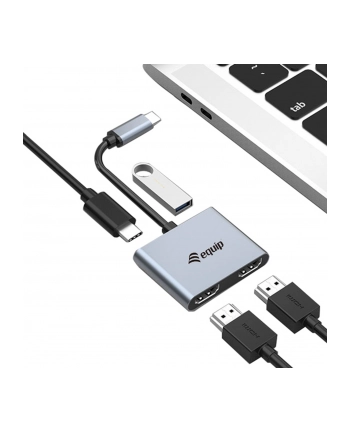 Equip Stacja/replikator Dock USB-C->2xHDMI,USB 3.0,100WPD 4K30Hz 0.15m si (133484)