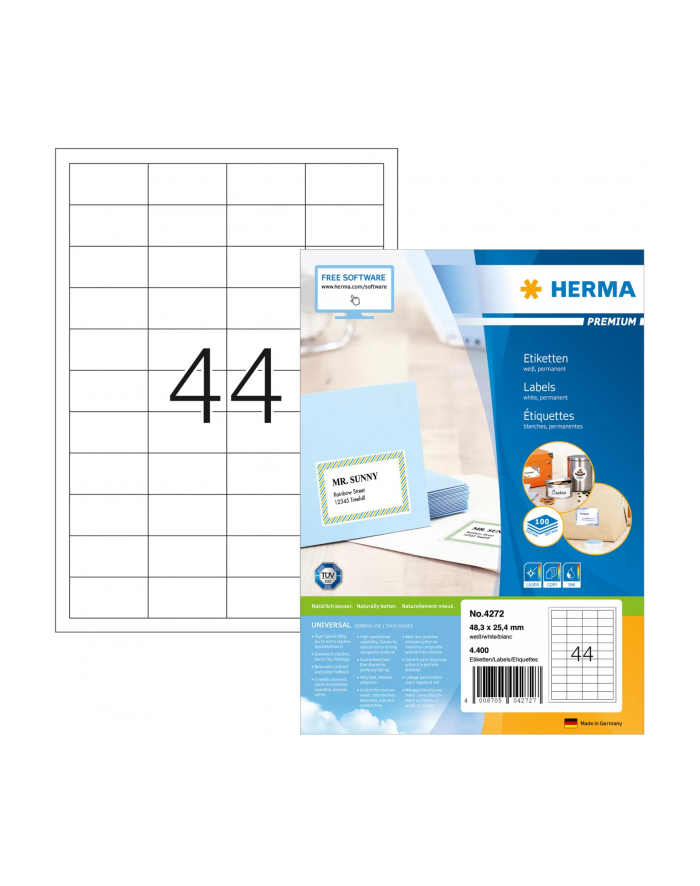 Herma Etykiety Premium 4272 A4 białe 48,3 x 25,4mm papier matowy 4400szt. 4272 główny