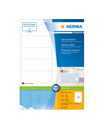 Herma Etykiety Premium 4678 A4 adresowe białe 99.1 x 38.1mm papier matowy 1400szt. zaokrąglone narożniki 4678