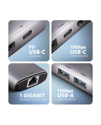axagon Hub HMC-6G2L 2xUSB-A HDMI4K 1x USB-C PD100W USB-C LAN