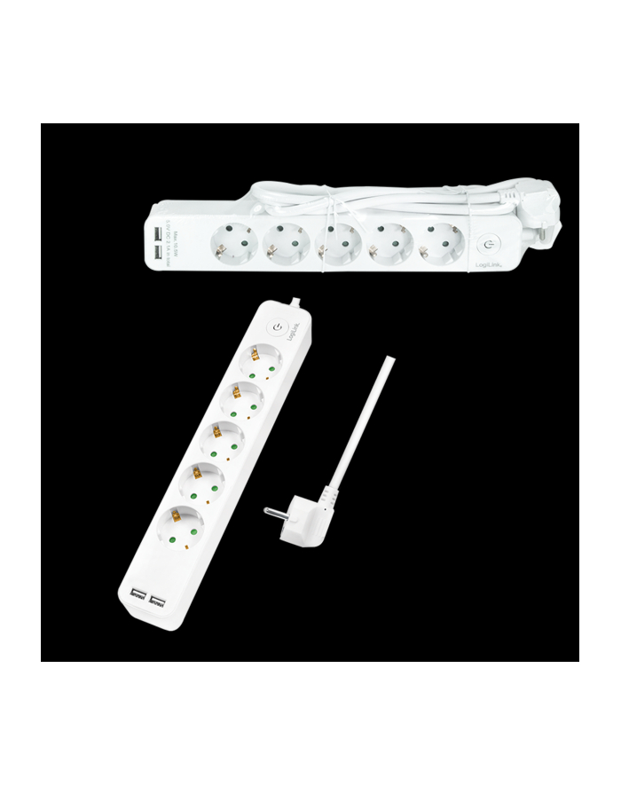 LogiLink 5 gniazd 1.5m biała Listwa zasilająca 5 gniazd CEE 7/3, 2x USB, 1.5m biała główny