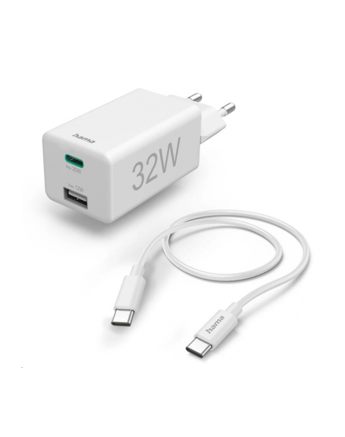 Hama ładowarka sieciowa mini 32W sieciowa 1x USB-C, 1x USB-A + kabel USB-C ładowarka sieciowa Hama | Power Delivery | Qualcomm® | 32W | USB-A | kabel USB-C główny