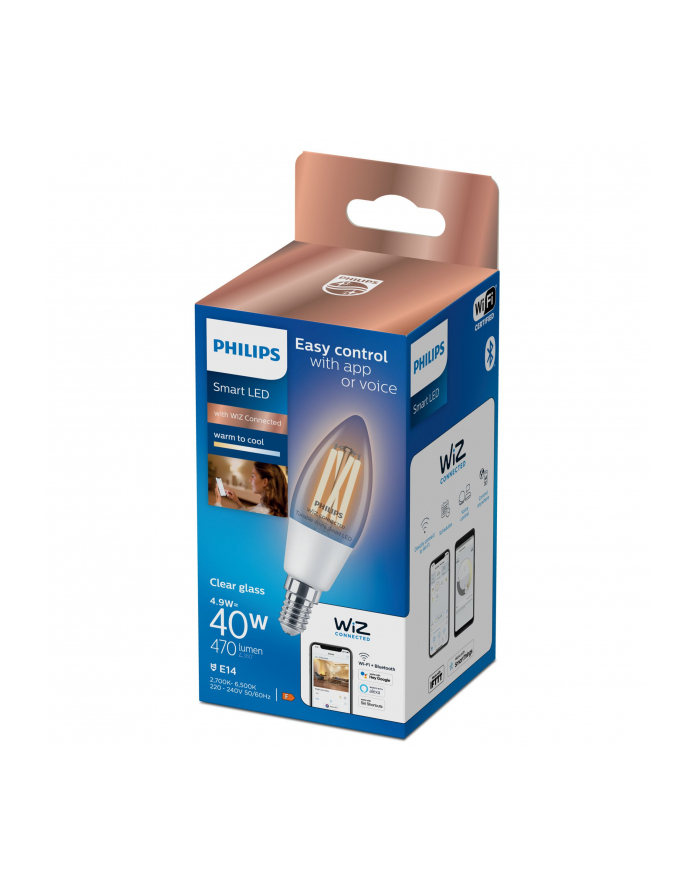 Philips Smart LED Żarówka filament przezroczysta E14 C35 4,9 W (40 W), zimna - ciepła biel (929003017621) główny