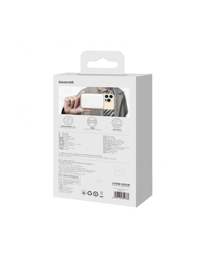 Baseus Magnetic Mini powerbank z ładowaniem indukcyjnym MagSafe 15W / szybkie ładowanie PD QC 20W 10000mAh biały (Overseas Edition) + Xiaobai Series k główny