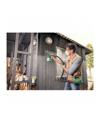Bosch PFS 2000 Przeznaczenie: drewno i ściany | Moc [W]: 440 | Pojemność [ml]: 800 | Wyposażenie: dysza do lakierów i lazur, farb ściernych, szczotka nr 1