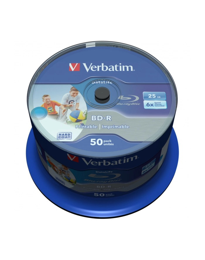 BD-R Verbatim 25GB Printable Datalife 50szt BD-R, 25GB, 6x, Datalife SL, do nadruku atramentowego, cake 50szt główny
