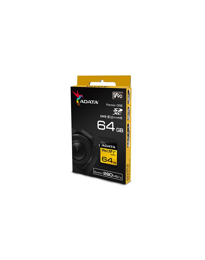 ADATA Premier One SDXC 64GB 290R/260W UHS-II U3 Class 10 SDXC | 64GB | UHS-II | U3 | Class 10 | V90 | Odczyt do 290 MB/s | Zapis do 260 MB/s główny