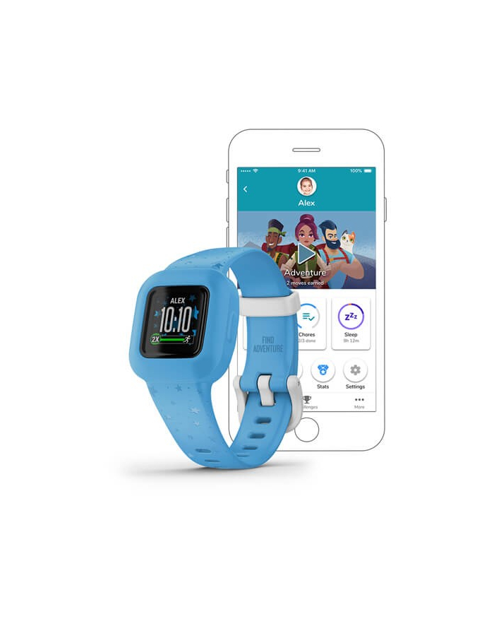 Garmin Vivofit Junior 3 Niebieskie gwiazdy Komunikacja: Bluetooth | Wyświetlacz: 0,78'' | Wodoszczelność 5 ATM główny