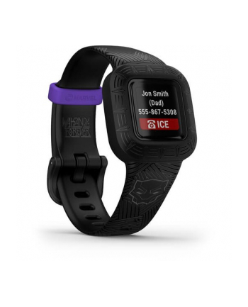 Garmin Vivofit Junior 3 Marvel Black Panther Komunikacja: Bluetooth | Wyświetlacz: 0,78'' | Wodoszczelność 5 ATM