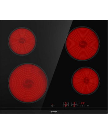 Gorenje ECT641BCSC Ilość pól grzewczych: 4 | Wykończenie: szlif przedni | Kolor: czarny | Sterowanie: panel dotykowy | Wymiary (W/S/G) cm: 5,4/60/52
