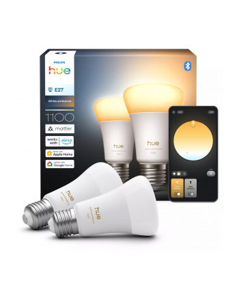 Philips Hue E27 8W WA BT 2-pak współpracuje z aplikacją Philips Hue Bluetooth