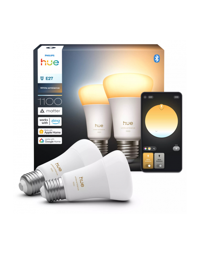 Philips Hue E27 8W WA BT 2-pak współpracuje z aplikacją Philips Hue Bluetooth główny
