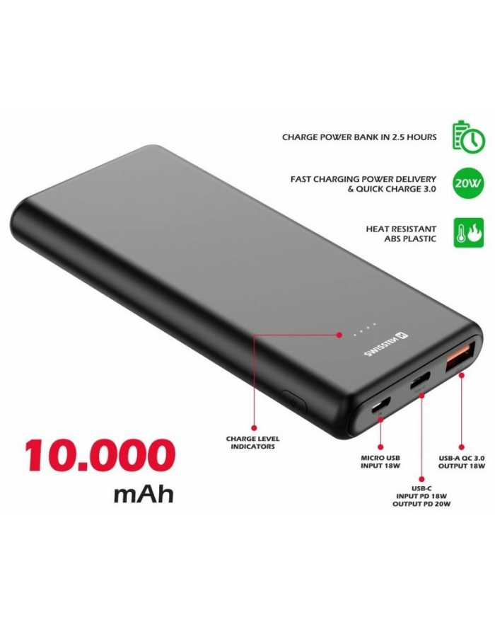 Swissten Power Bank 10000 mAh 20W Power Delivery czarna główny