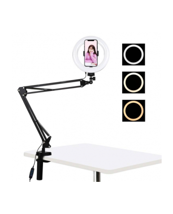Puluz Lampa pierścieniowa / statyw biurkowy na klips LED 20 cm vlog / stream na telefon PKT3089B nr 2