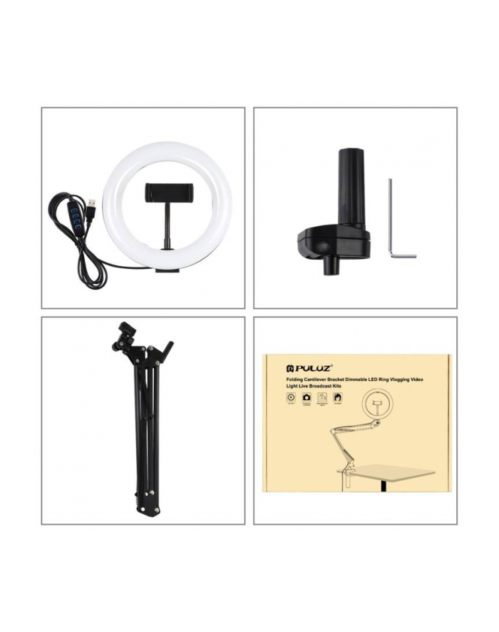 Puluz Lampa pierścieniowa / statyw biurkowy na klips LED 20 cm vlog / stream na telefon PKT3089B główny
