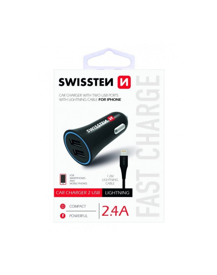 Swissten 2.4A 2x USB-A + kabel lightning Ładowarka samochodowa Swissten Swissten 2.4A 2x USB-A + kabel lightning główny