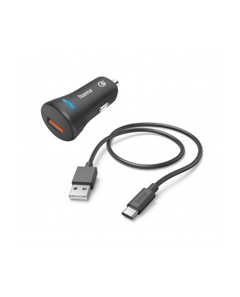 Hama Car Charger Qualcomm 3.0 czarna ładowarka samochodowa |Qualcomm® Quick Charge™ 3.0 | 3A | kabel USB-C | czarna