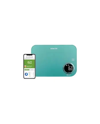 Sencor SKS 7071GR turkusowy Typ: smart |Blue Tooth | Aplikacja + baza Dine4fit | Maksymalne obciążenie [kg]: 5 | Jednostki: g/ml/lb/fl:oz | Duży wyświetlacz LCD z podświetleniem. nr 1