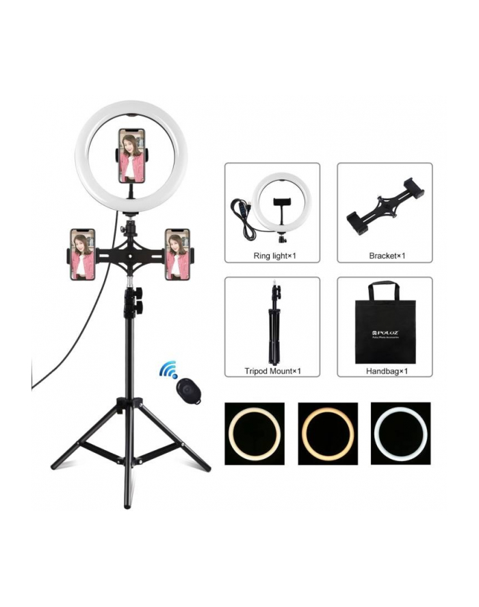Puluz Lampa pierścieniowa / statyw LED 26cm 3x Smartfon PKT3070B główny