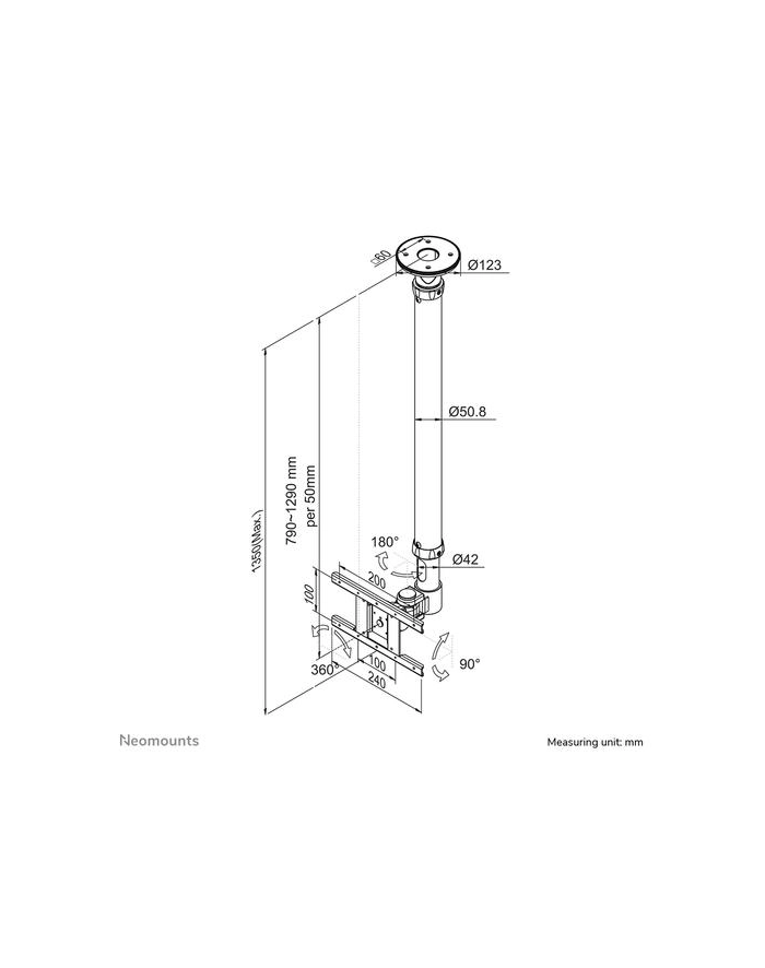 Neomounts by Newstar FPMA-C100WHITE uchwyt sufitowy do LCD | wysokość: 79-129 cm | rozdzielczość: 10 - 30'' | VESA max: 200x200 główny