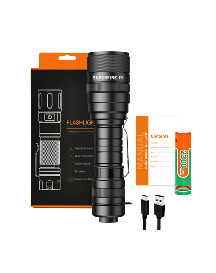 Latarka Superfire F5, 1100lm, USB główny
