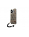 Guess 4G Print Cord etui ze smyczką do iPhone 14 Pro brązowy - nr 1
