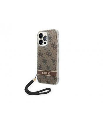 Guess 4G Print Cord etui ze smyczką do iPhone 14 Pro brązowy nr 2