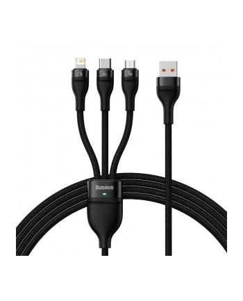Baseus 3w1 Flash II, USB-C + micro USB + Lightning, 66W, 1.2m (czarny)