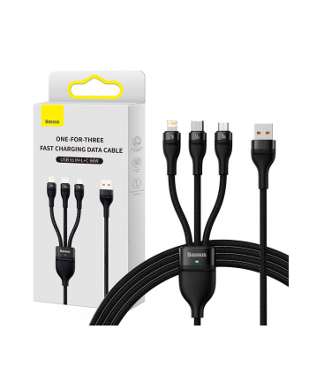 Baseus 3w1 Flash II, USB-C + micro USB + Lightning, 66W, 1.2m (czarny) nr 1