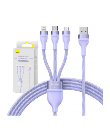 Baseus Flash II USB 3w1, USB-C + micro USB + Lightning, 66W, 1.2m (fioletowy)