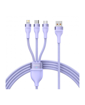 Baseus Flash II USB 3w1, USB-C + micro USB + Lightning, 66W, 1.2m (fioletowy)