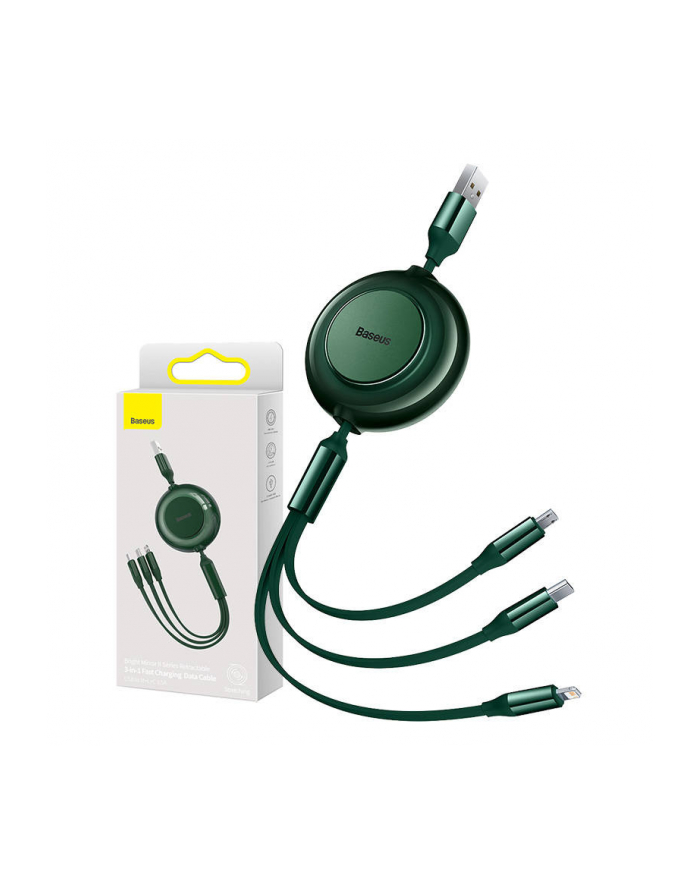 Kabel USB 3w1 Baseus Bright Mirror 2, micro USB / Lightning / USB-C, płaski, 3.5A, 1.1m (zielony) główny