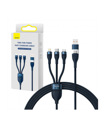 Baseus Flash Series 2 USB 3w1, USB-C + micro USB + Lightning, 100W, 1.2m (niebieski)