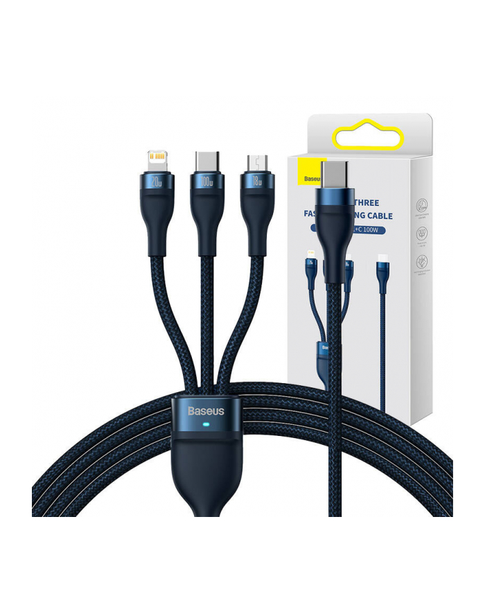 Baseus Flash Series 2 USB 3w1, USB-C + micro USB + Lightning, 100W, 1.5m (niebieski) główny