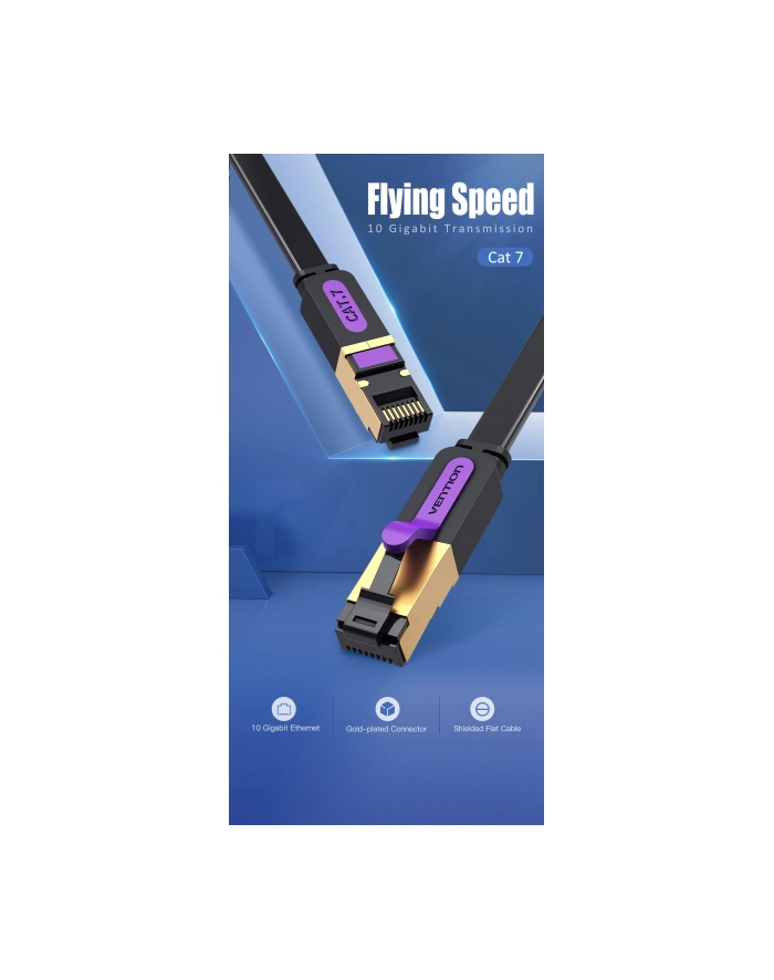 Vention Płaski UTP Cat.7 RJ45 Ethernet 10m czarny Kabel sieciowy UTP Cat.7 główny