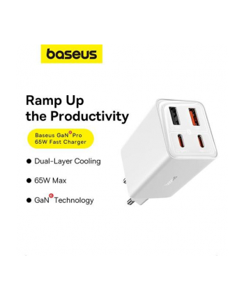 Baseus GaN6 Pro, 2xUSB-C + 2xUSB, 65W (biała) ładowarka sieciowa nr 1