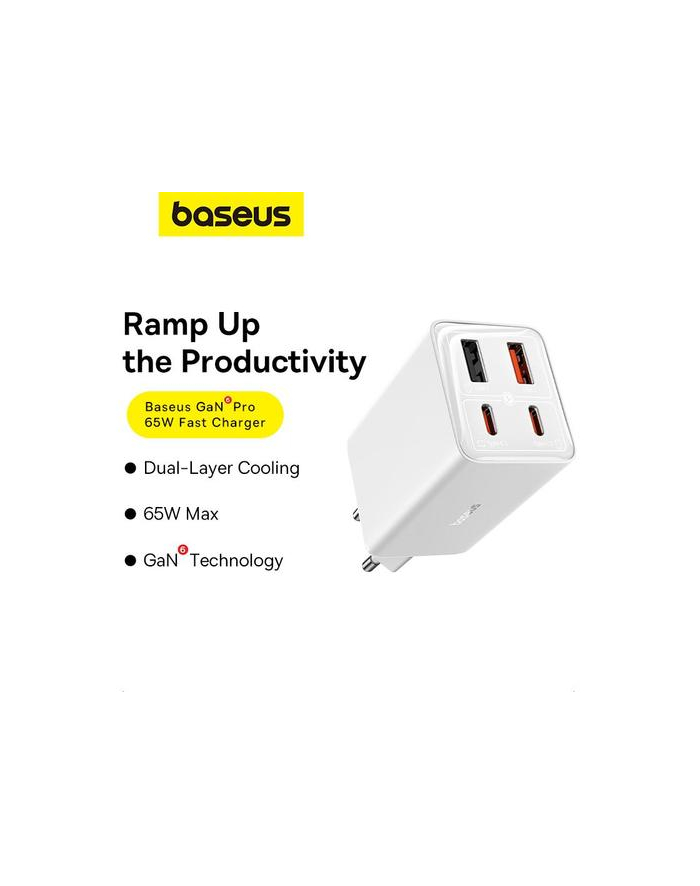 Baseus GaN6 Pro, 2xUSB-C + 2xUSB, 65W (biała) ładowarka sieciowa główny
