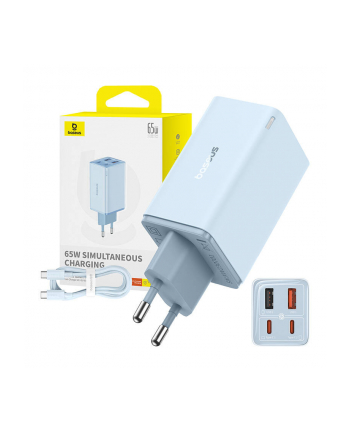 Baseus GaN6 Pro, 2xUSB-C + 2xUSB, 65W (niebieska)